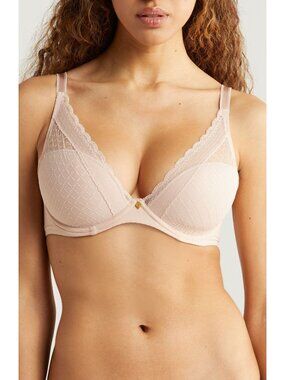 🆕CHANTELLE Norah Chic Plunge T-Shirt Underwire Bra 34DD Beige #16MNA